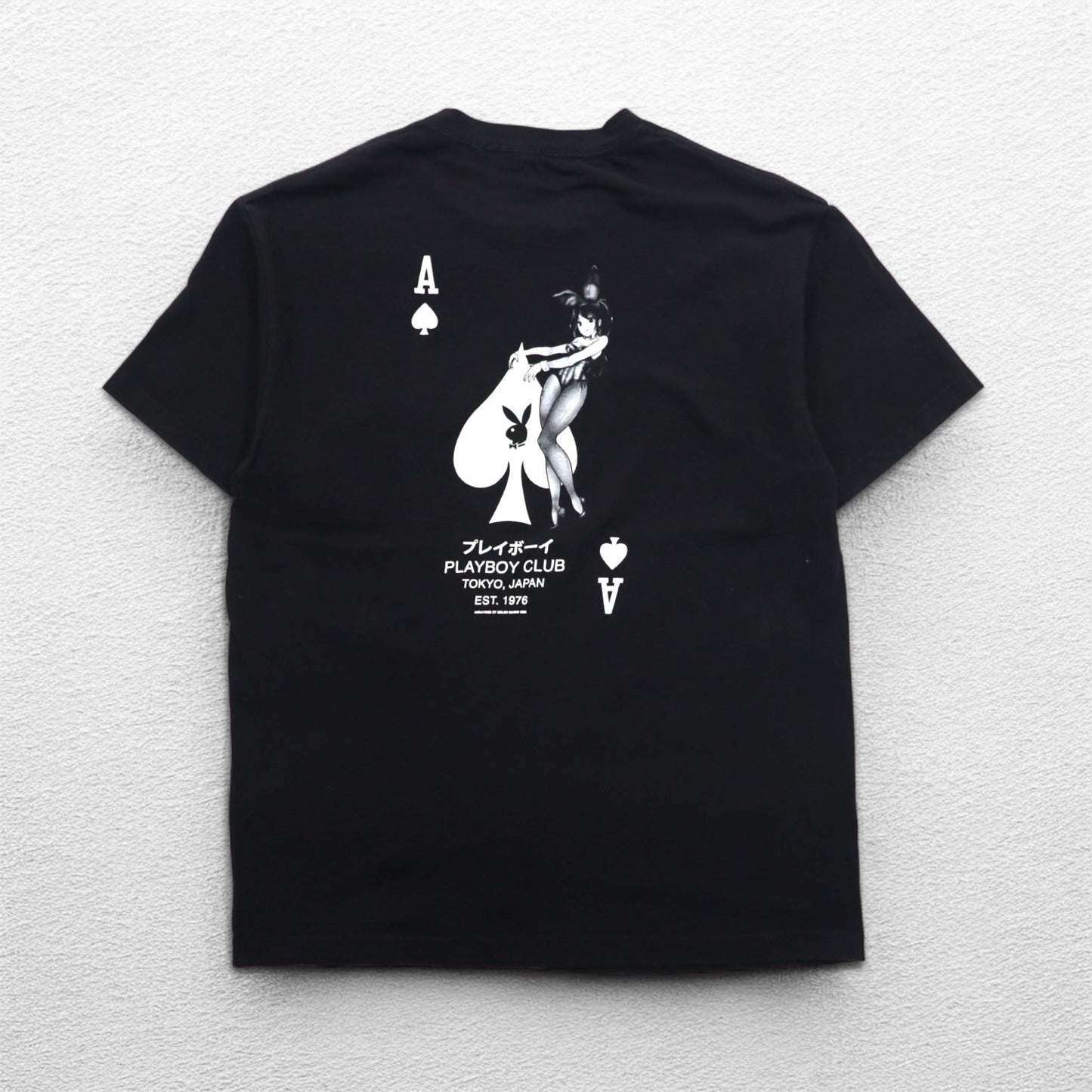 PLAYBOY Japanese Katakana TOKYO JAPAN Anime T-Shirt, Size L, Black, Cotton, Back Print