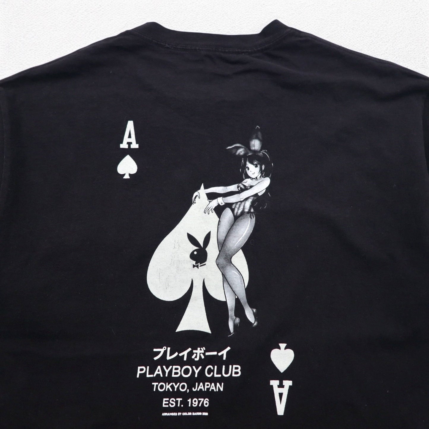 PLAYBOY Japanese Katakana TOKYO JAPAN Anime T-Shirt, Size L, Black, Cotton, Back Print