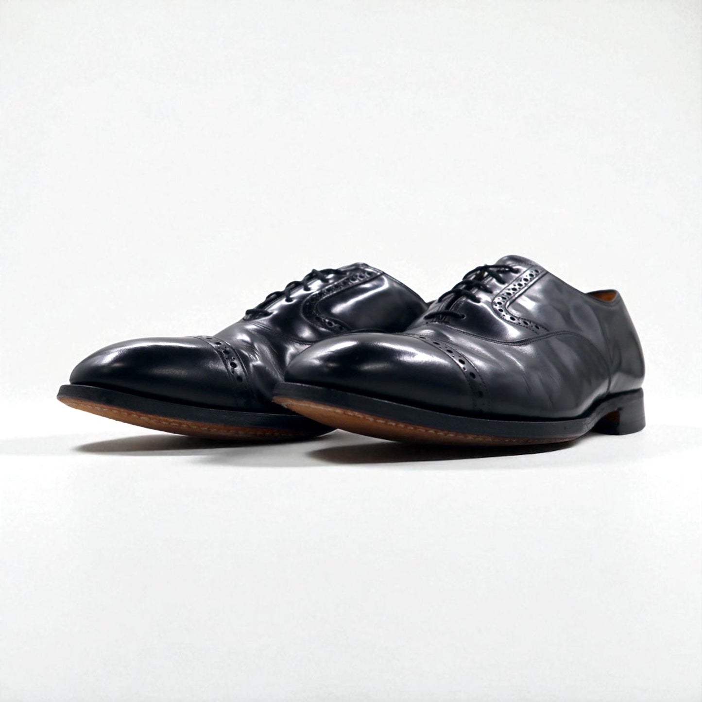 Johnston & Murphy USA Heritage Cap Toe Straight Tip Dress Shoes, Size 27.5cm, Black Leather, 13436 15-1161 603N