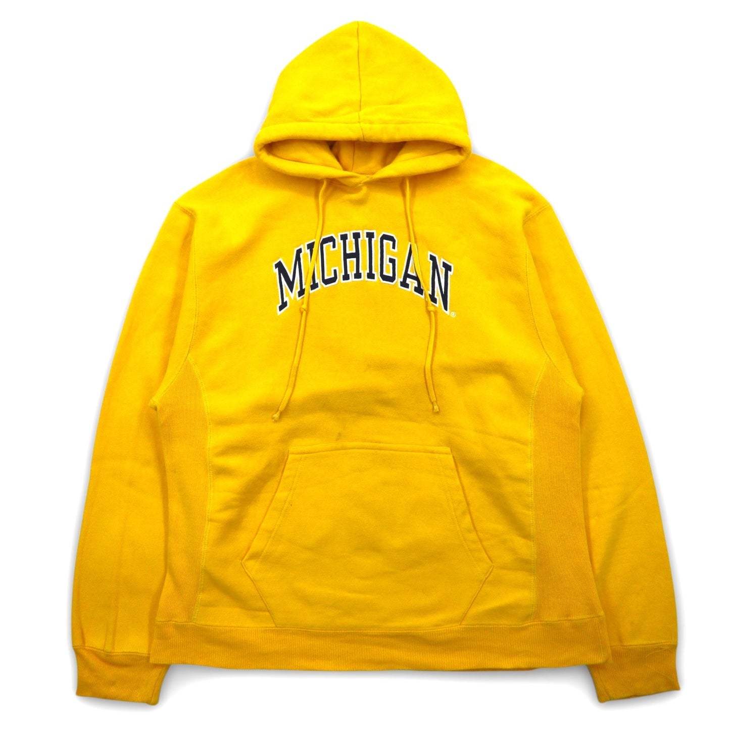 STEVE AND BARRY'S Reverse Weave Pullover Hoodie, Size M, Yellow, with MICHIGAN Arch Logo, Oversized