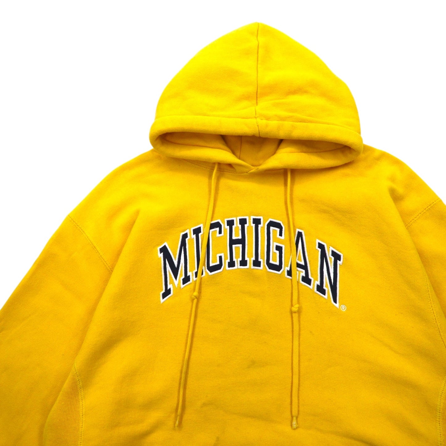 STEVE AND BARRY'S Reverse Weave Pullover Hoodie, Size M, Yellow, with MICHIGAN Arch Logo, Oversized