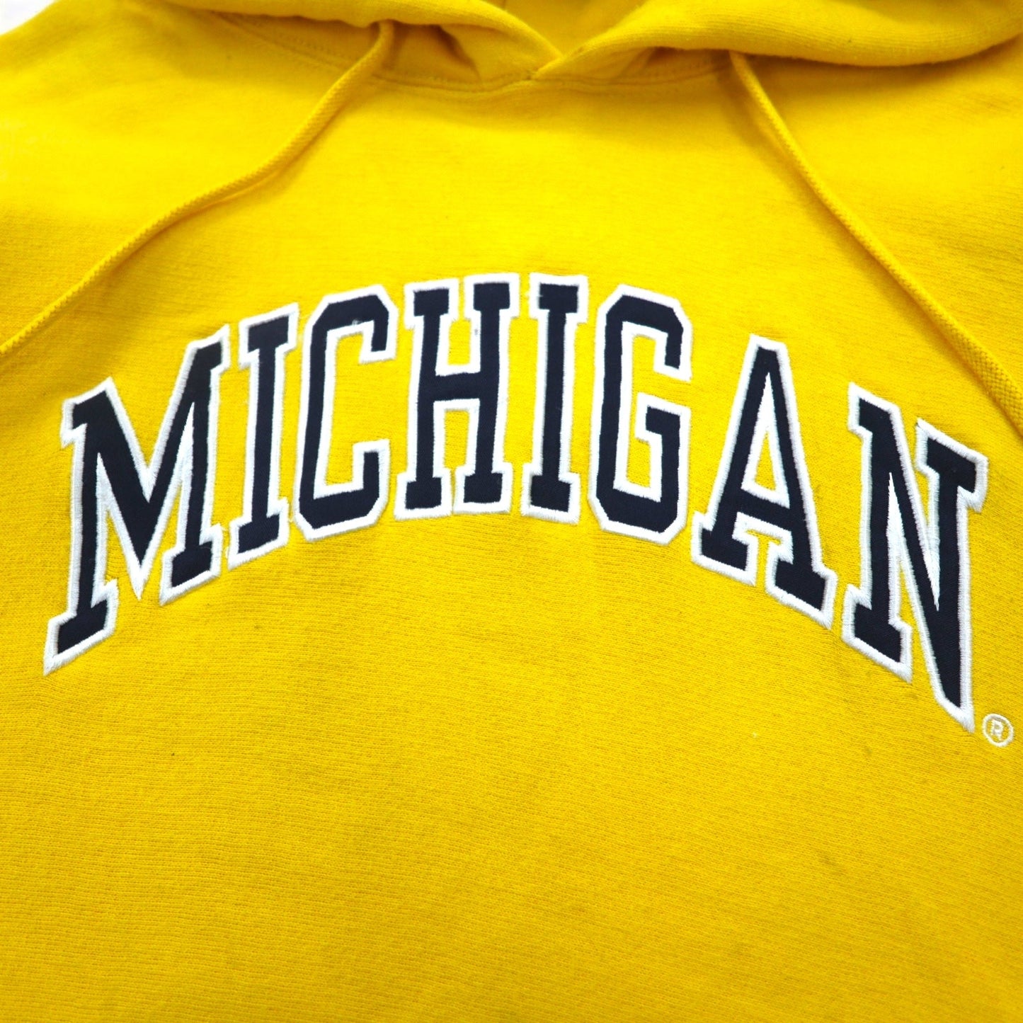 STEVE AND BARRY'S Reverse Weave Pullover Hoodie, Size M, Yellow, with MICHIGAN Arch Logo, Oversized