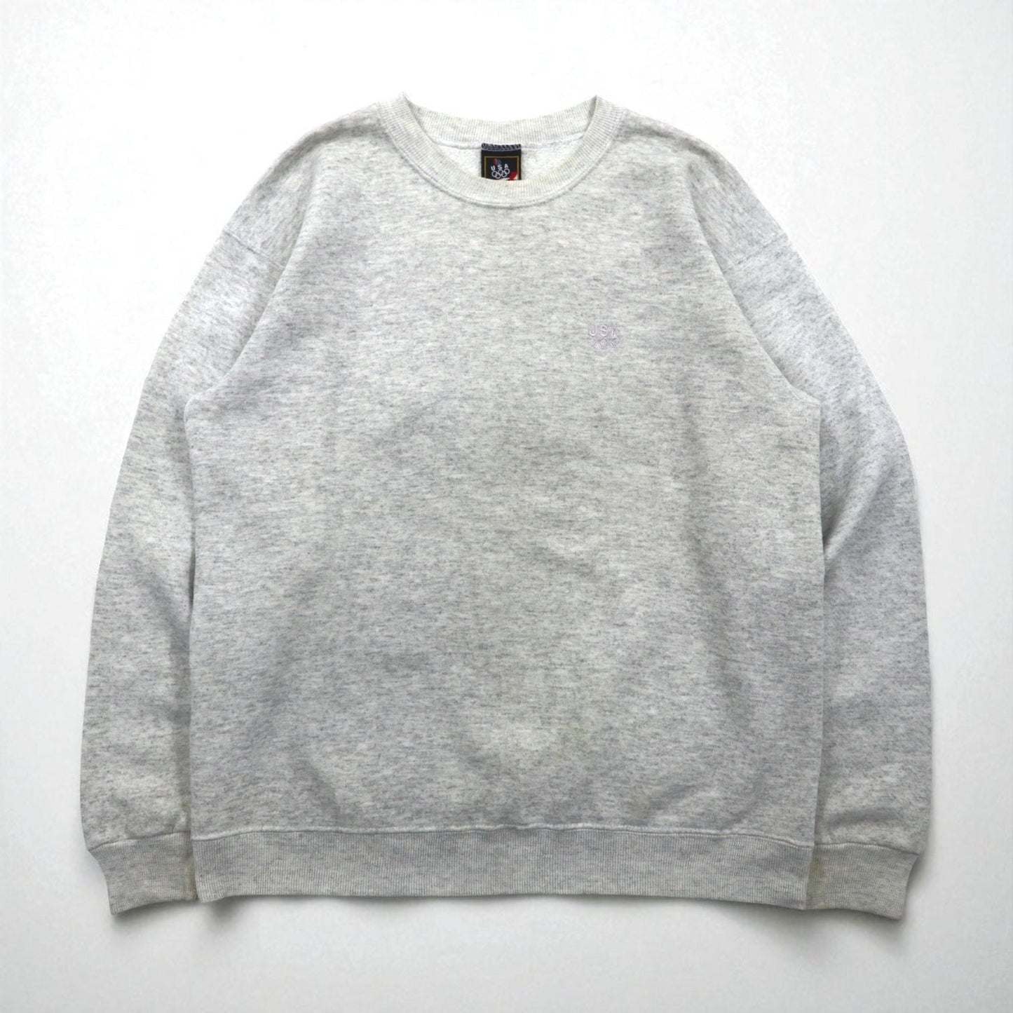 JC PENNEY 90s USA Made Crew Neck Sweatshirt, Size L, Gray, Solid Color, USA Olympic Logo Embroidery