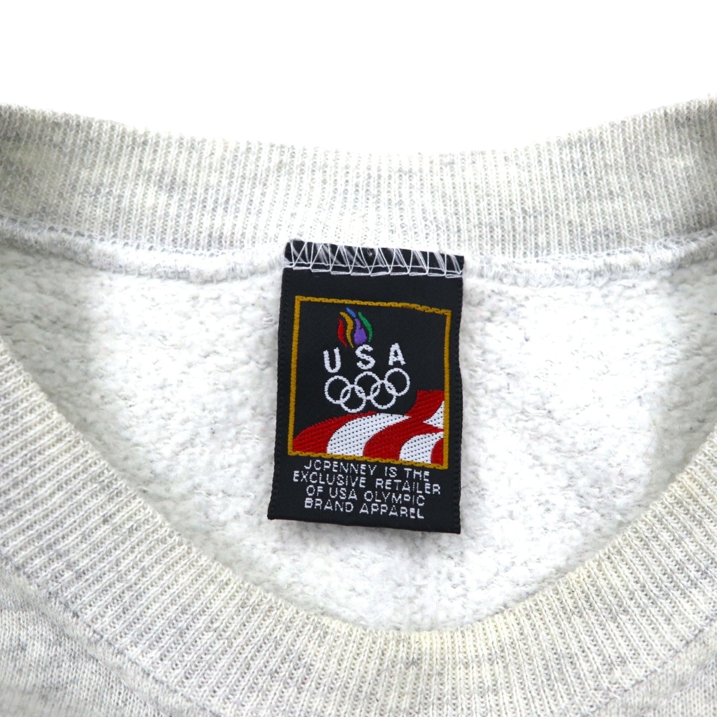 JC PENNEY 90s USA Made Crew Neck Sweatshirt, Size L, Gray, Solid Color, USA Olympic Logo Embroidery