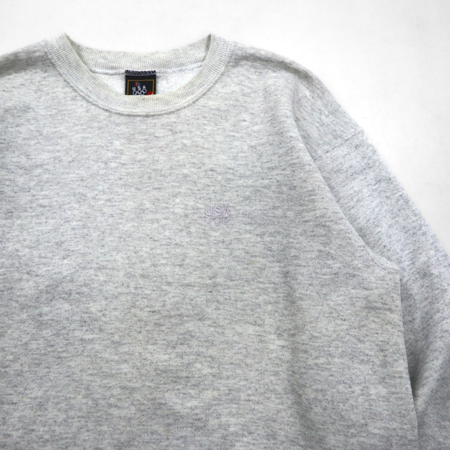 JC PENNEY 90s USA Made Crew Neck Sweatshirt, Size L, Gray, Solid Color, USA Olympic Logo Embroidery