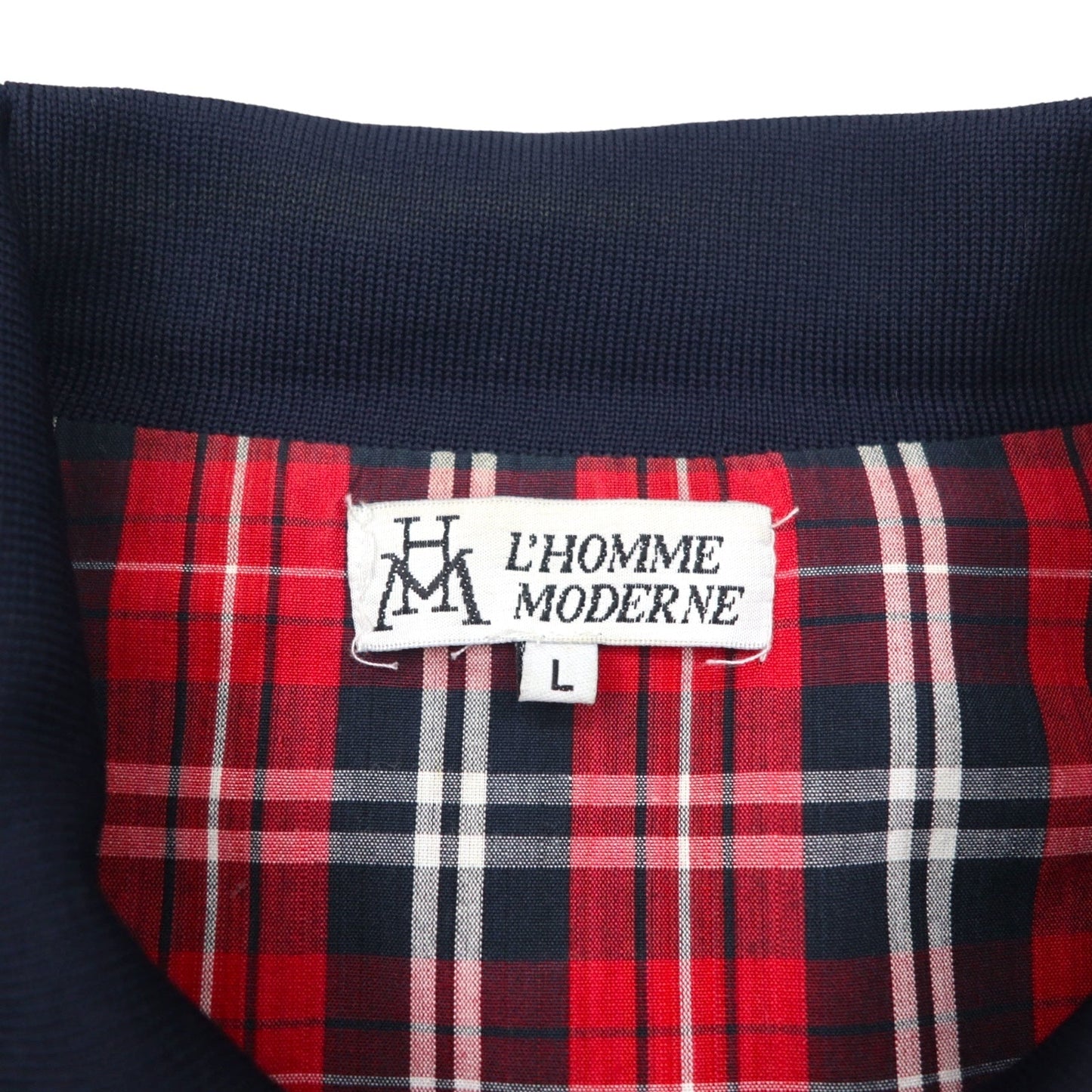 L'HOMME MODERNE Swing Top Harrington Jacket, Size L, Navy, Checked Cotton Lining