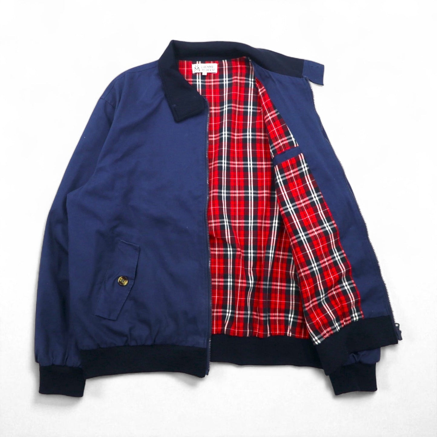 L'HOMME MODERNE Swing Top Harrington Jacket, Size L, Navy, Checked Cotton Lining