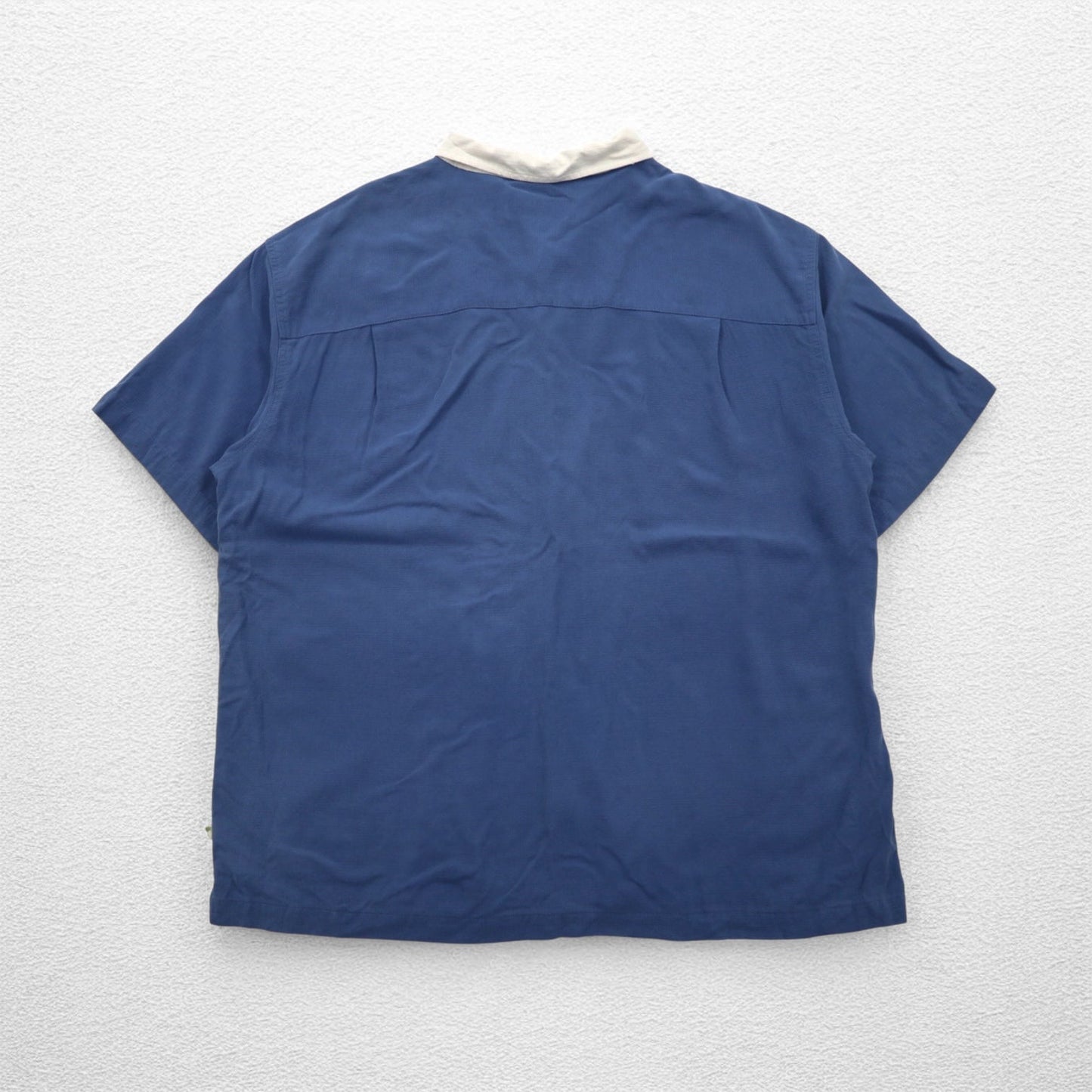 Island Shores シルク 半袖 オープンカラーシャツ 開襟 アロハシャツ 2XL ブルー ボックスシルエット ウォッシャブル