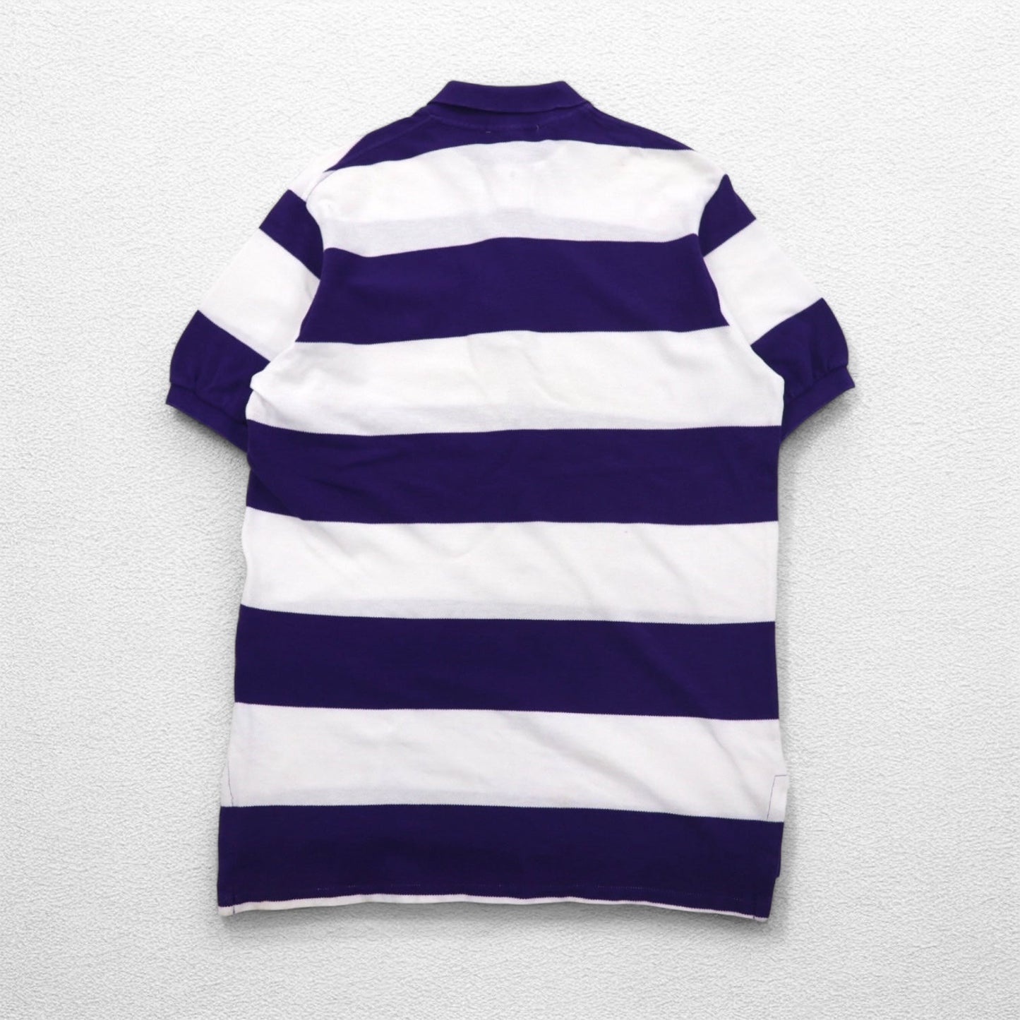 Polo by Ralph Lauren 90年代 USA製 ボーダー ポロシャツ L パープル ホワイト 鹿の子 ワンポイントロゴ刺繍
