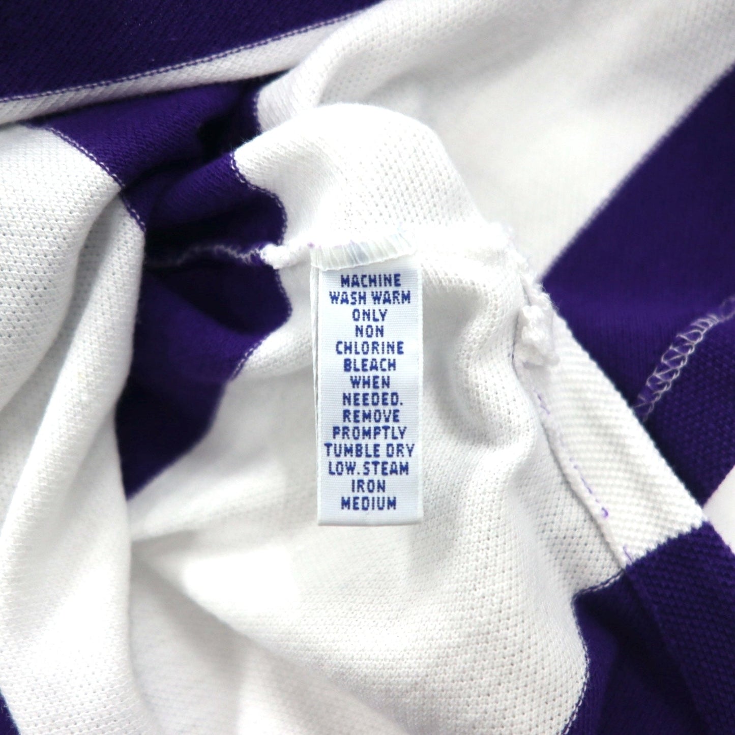 Polo by Ralph Lauren 90年代 USA製 ボーダー ポロシャツ L パープル ホワイト 鹿の子 ワンポイントロゴ刺繍