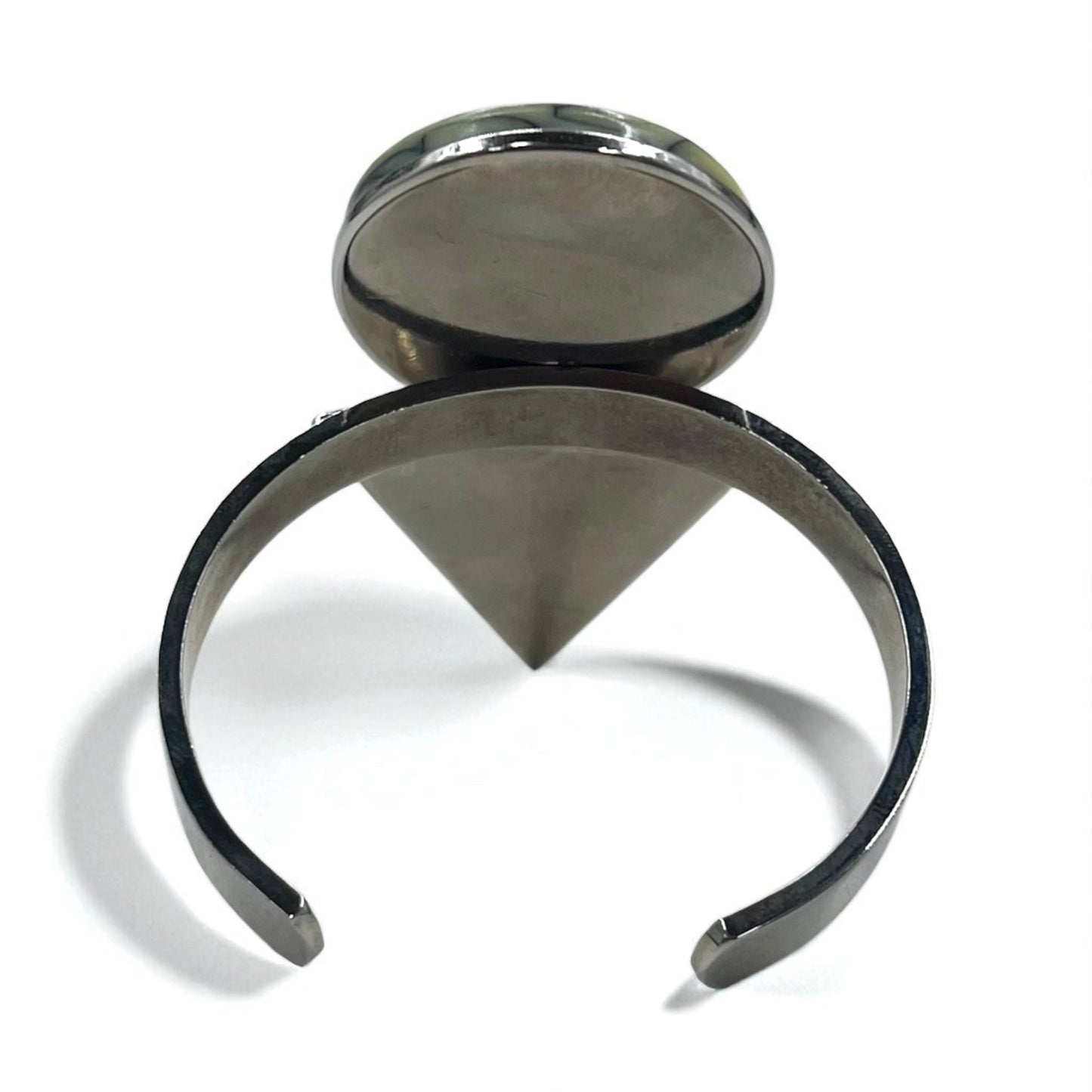 TOGA Geometric Color Stone Bangle Cuff Bracelet in Silver Metal with Marble, Circle, and Triangle Designs