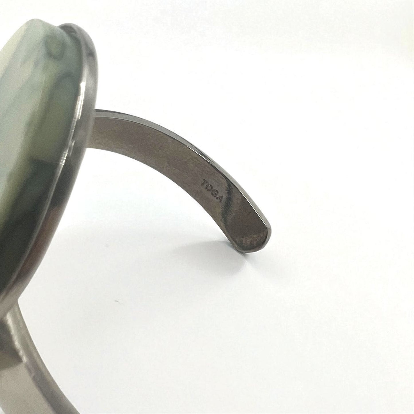 TOGA Geometric Color Stone Bangle Cuff Bracelet in Silver Metal with Marble, Circle, and Triangle Designs