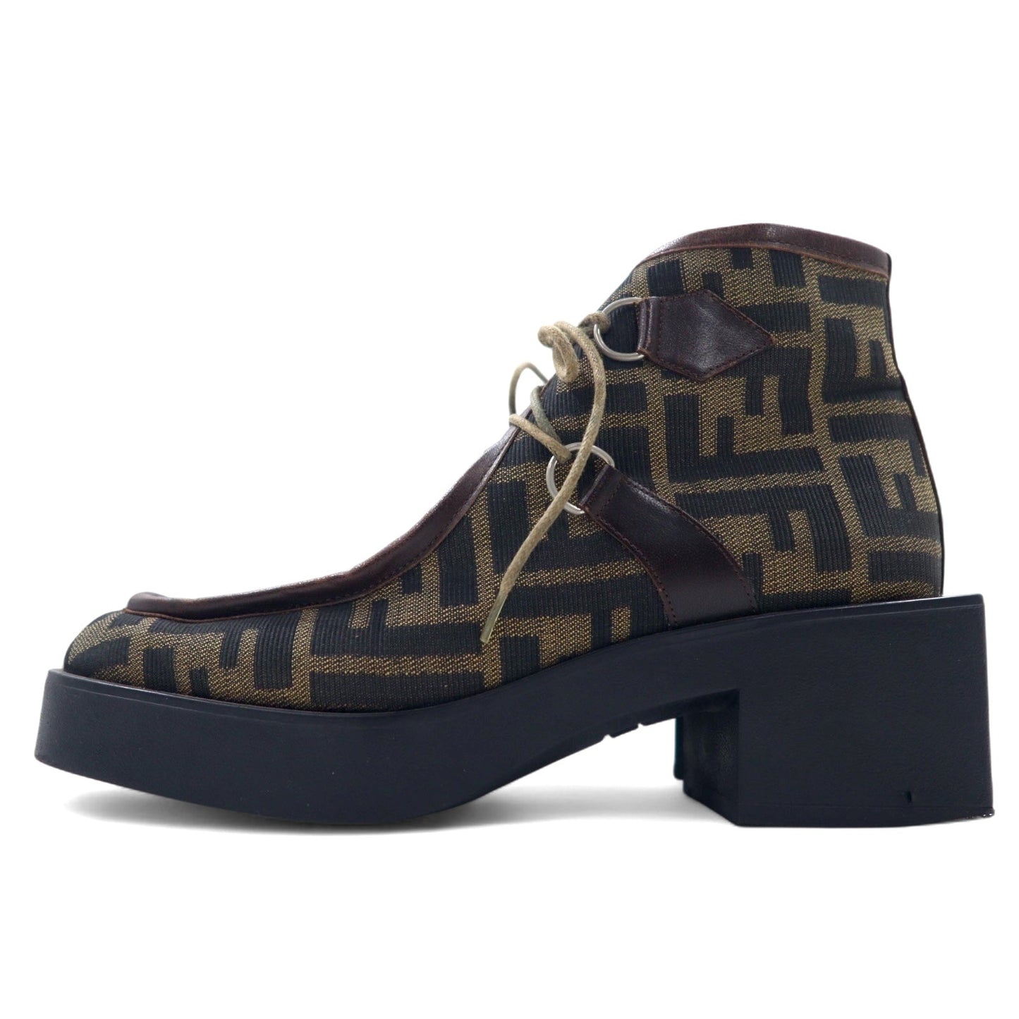 FENDI Made in Italy Zucca Print Short Boots, Size 23cm, Brown and Black, Scarpe Canvas