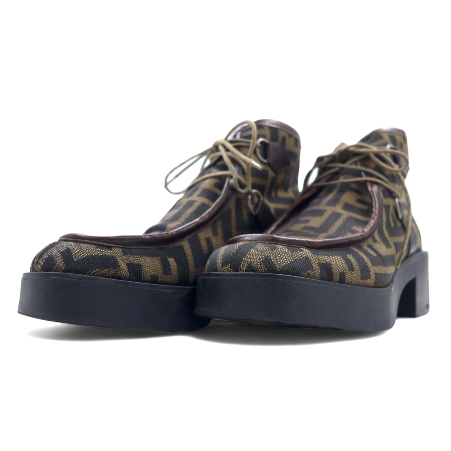 FENDI Made in Italy Zucca Print Short Boots, Size 23cm, Brown and Black, Scarpe Canvas