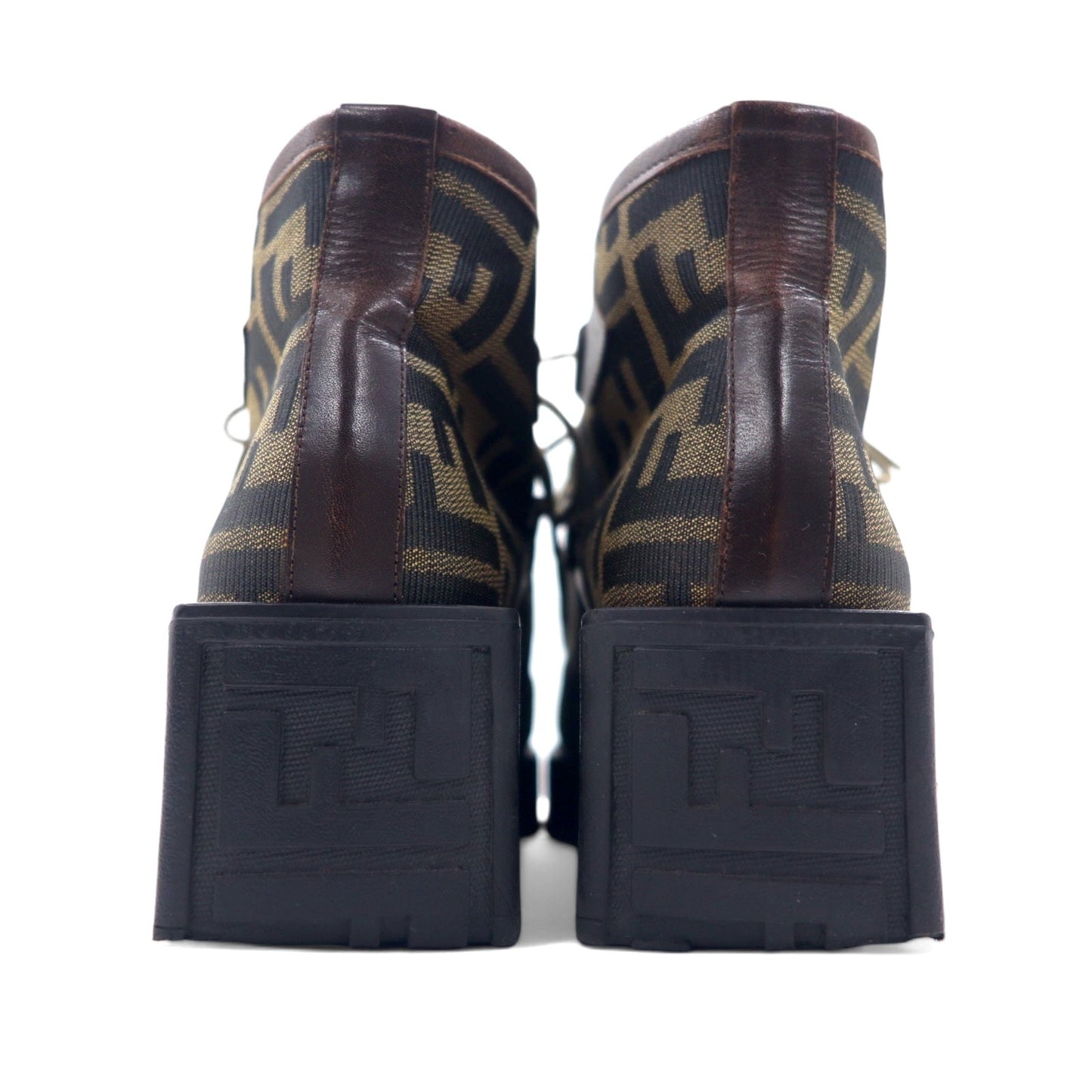 FENDI Made in Italy Zucca Print Short Boots, Size 23cm, Brown and Black, Scarpe Canvas
