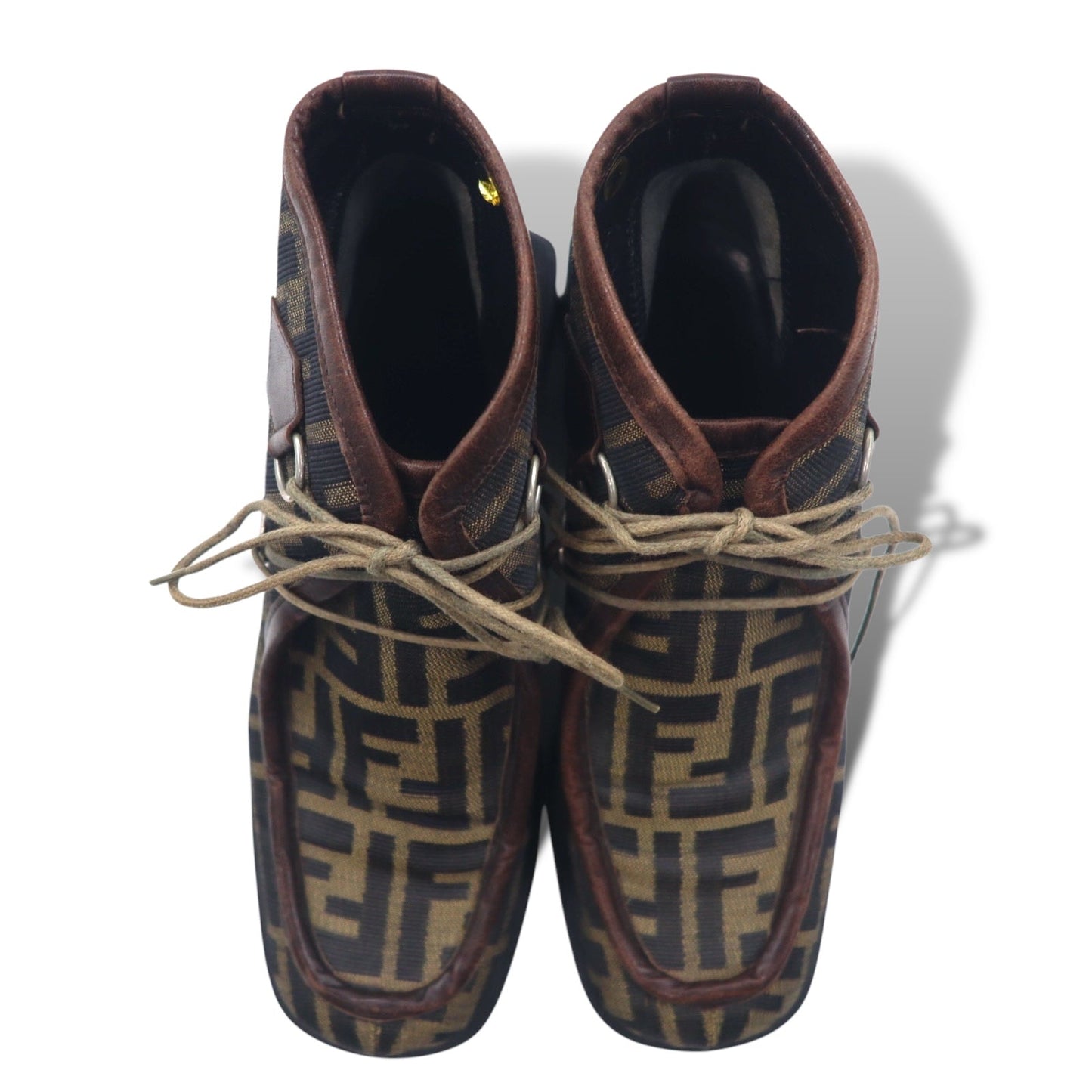 FENDI Made in Italy Zucca Print Short Boots, Size 23cm, Brown and Black, Scarpe Canvas