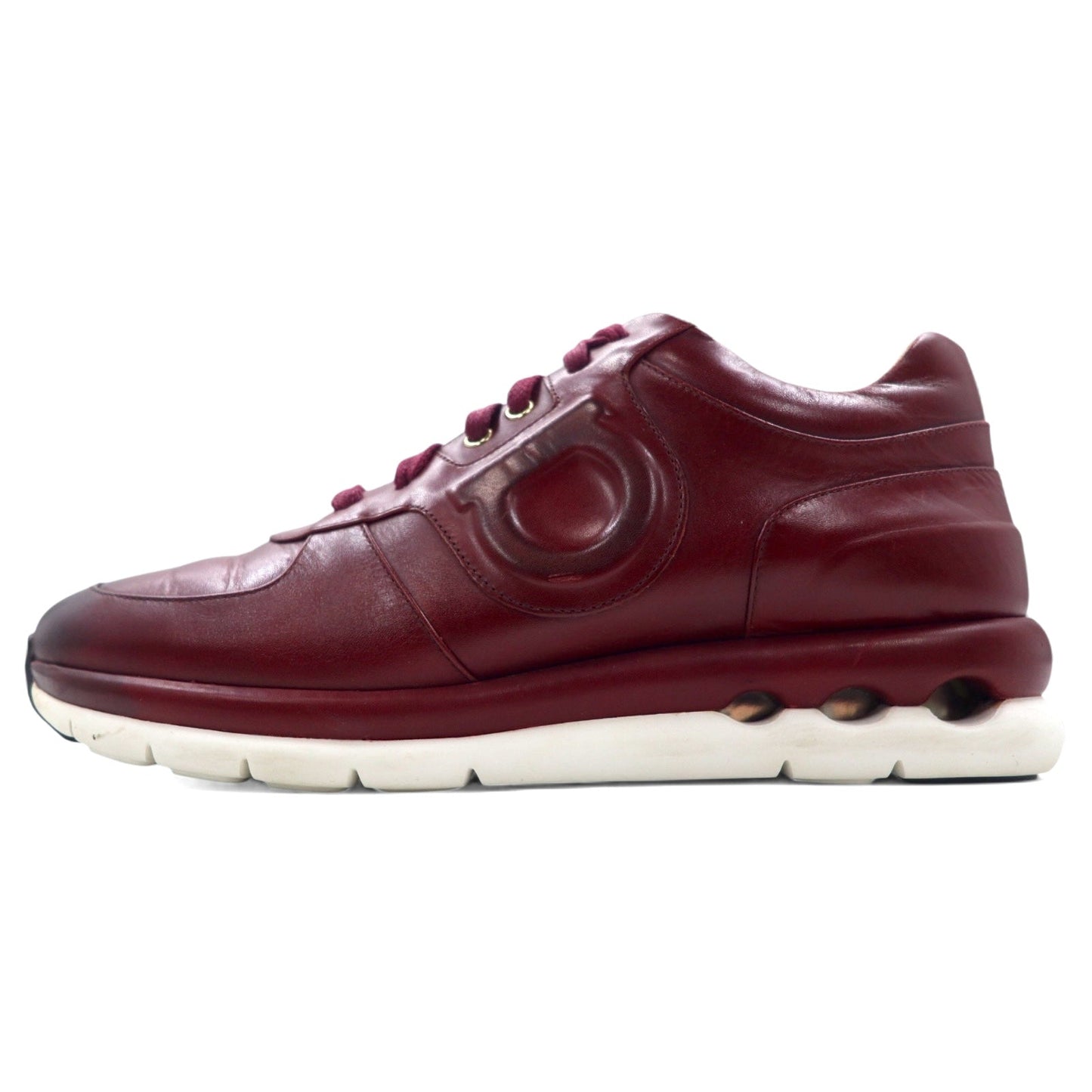 Salvatore Ferragamo Italian-made Gancini calf leather sneakers, size 24.5cm, Bordeaux, MORGAN NZ H 01800
