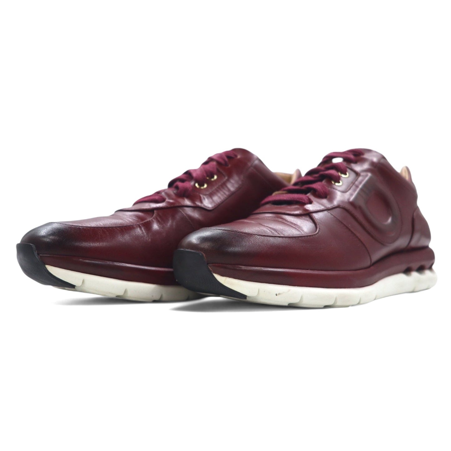 Salvatore Ferragamo Italian-made Gancini calf leather sneakers, size 24.5cm, Bordeaux, MORGAN NZ H 01800