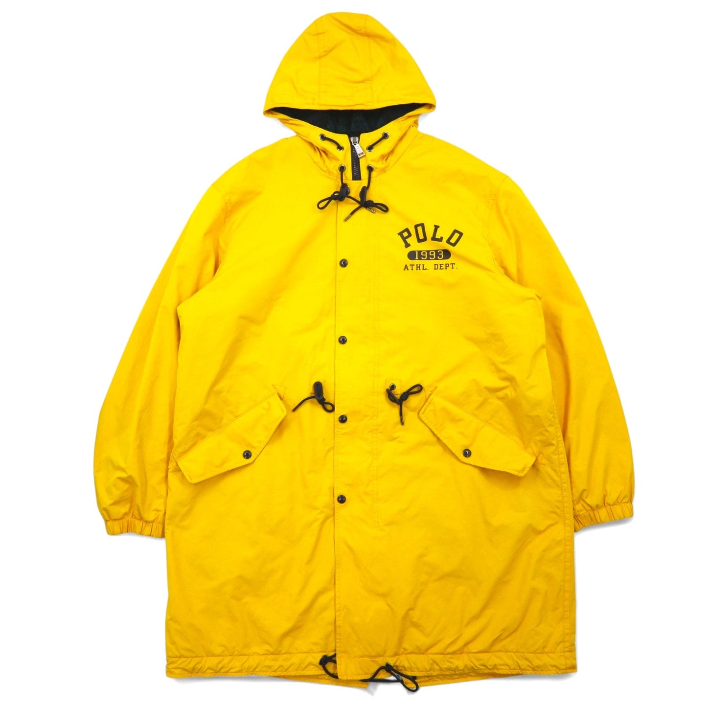 POLO RALPH LAUREN Mod Bench Coat, XL, Yellow, Polyester, Boa Liner, Padded, Drawcord, College Style, Logo Print, Back Logo