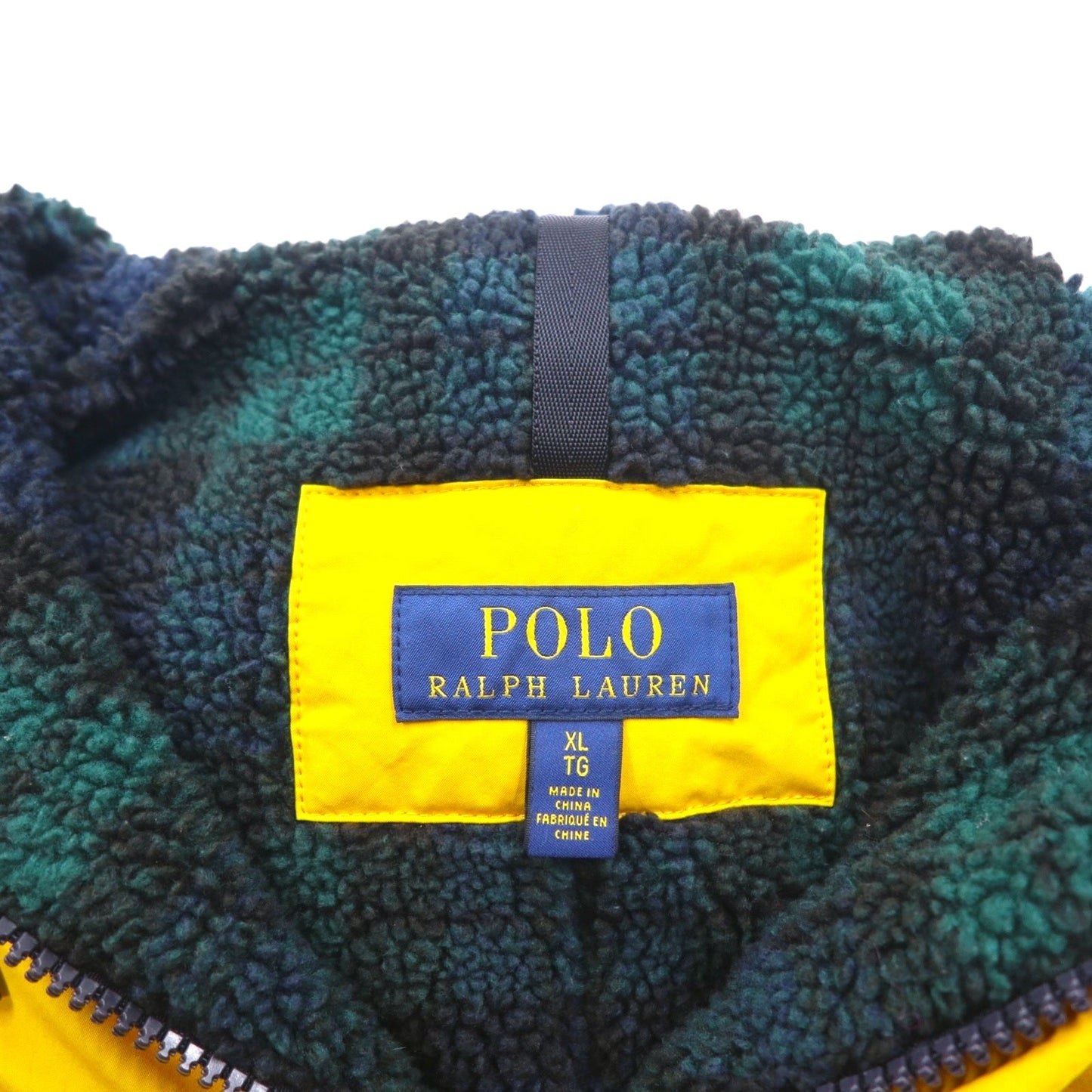 POLO RALPH LAUREN Mod Bench Coat, XL, Yellow, Polyester, Boa Liner, Padded, Drawcord, College Style, Logo Print, Back Logo