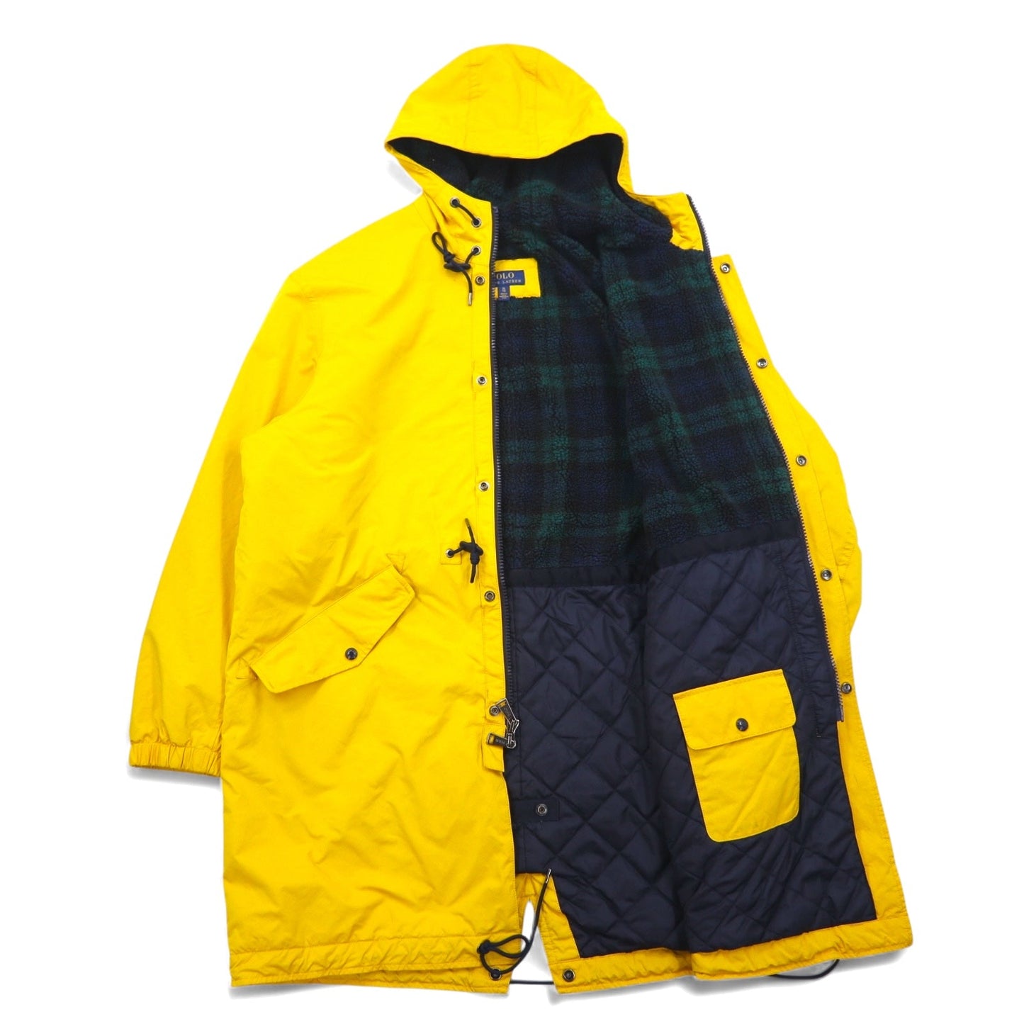 POLO RALPH LAUREN Mod Bench Coat, XL, Yellow, Polyester, Boa Liner, Padded, Drawcord, College Style, Logo Print, Back Logo
