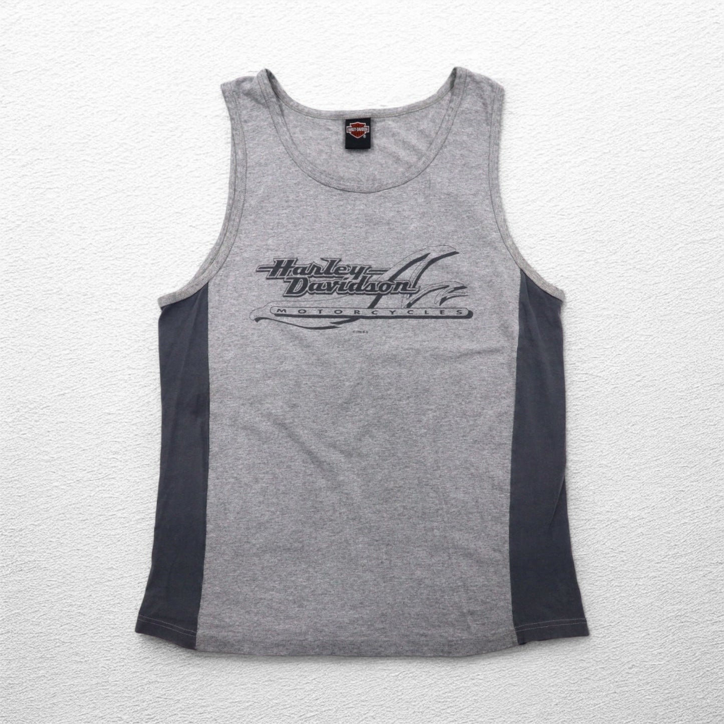 HARLEY DAVIDSON 90s Made in USA Tank Top, Size L, Gray Cotton, Honolulu, Hawaii, Double-Sided Print