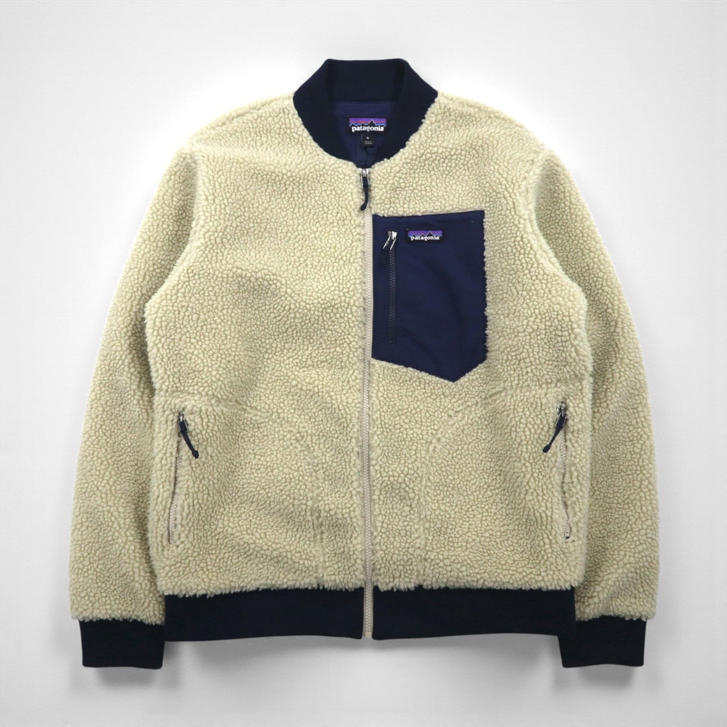 Patagonia レトロX 廃番 ボマージャケット Retro X Bomber Jkt ボア フリースジャケット M ナチュラル × ネイビー 22830