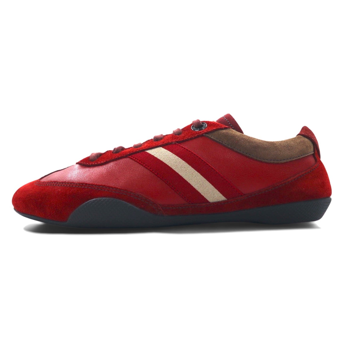 BALLY Swiss-made Trainspotting Suede and Leather Sneakers, Size 24cm, Red Calfskin Leather, ASTRA / 221