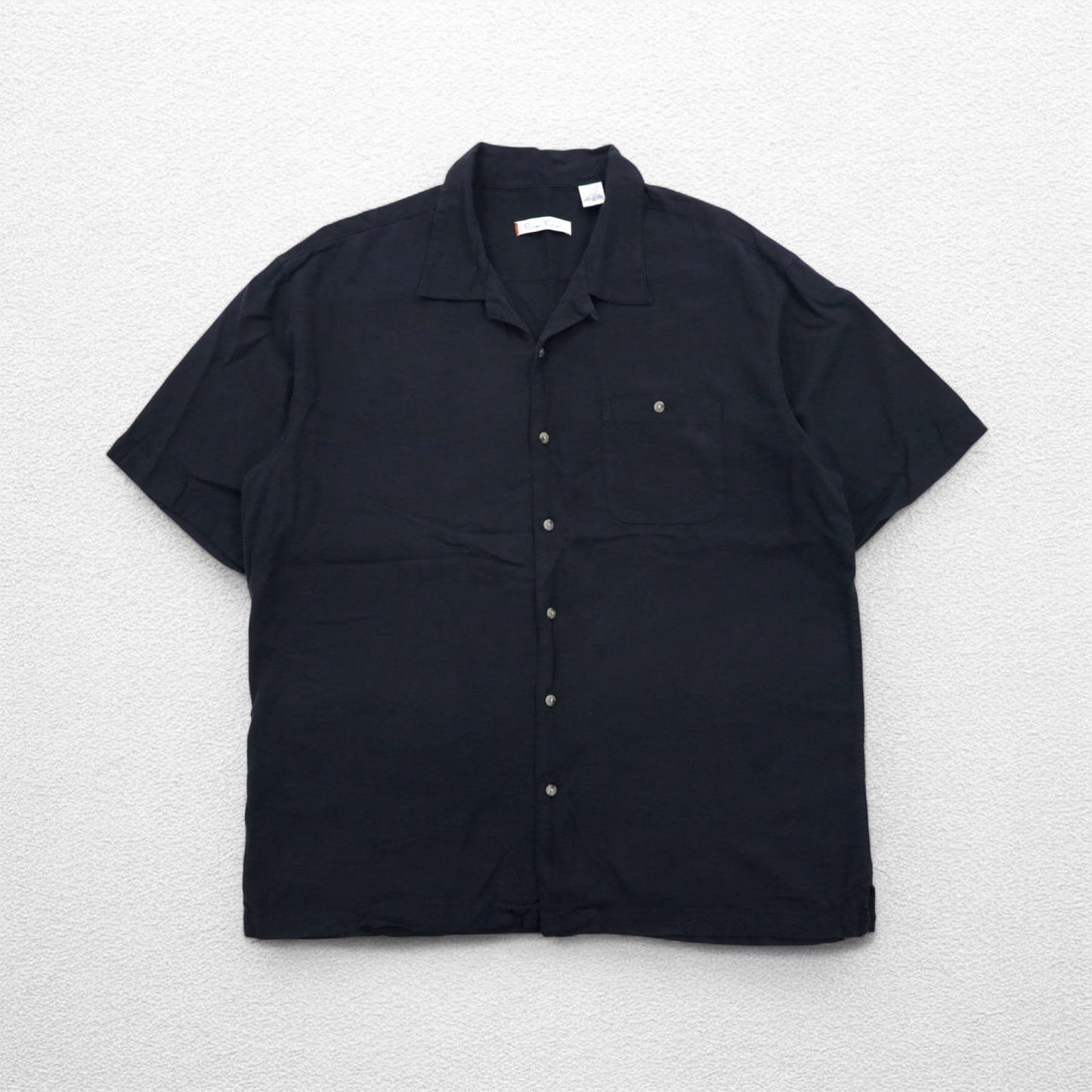 Burma Bibas Open-Collar Short Sleeve Silk Shirt, XL, Black, Boxy Fit