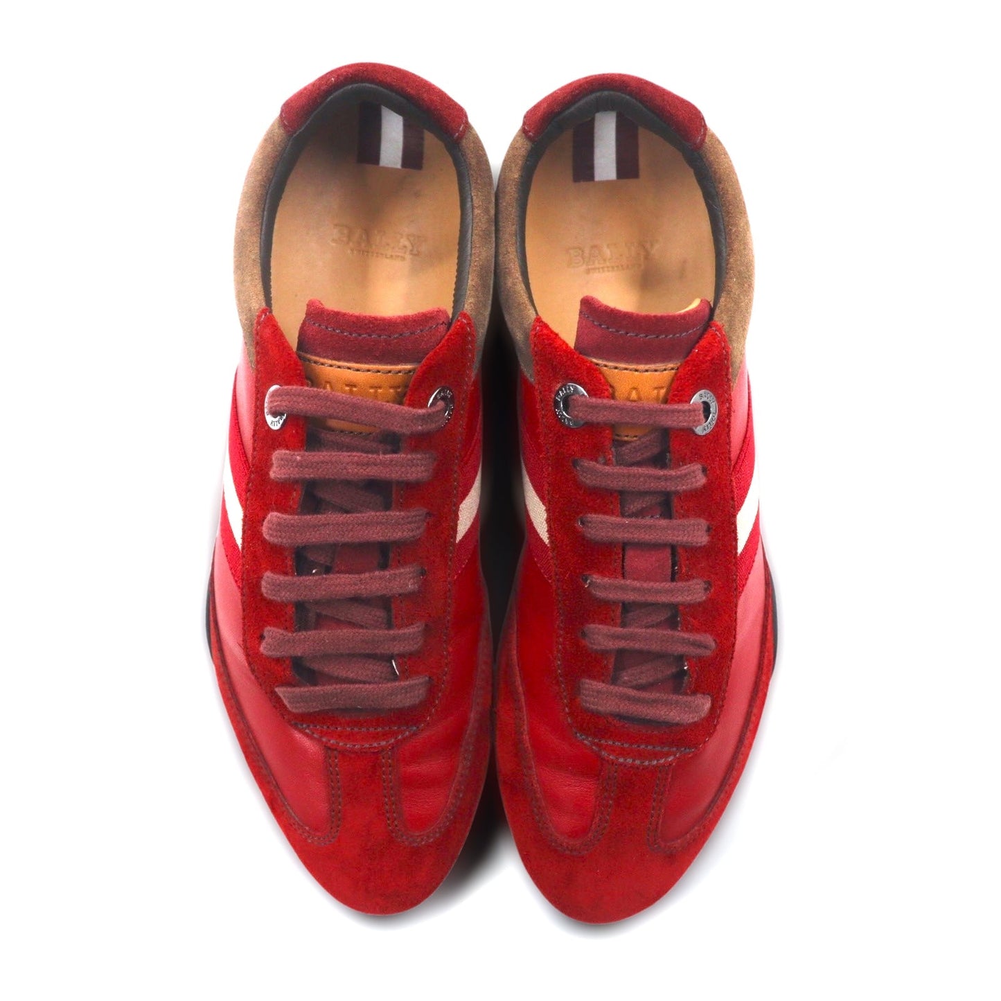 BALLY Swiss-made Trainspotting Suede and Leather Sneakers, Size 24cm, Red Calfskin Leather, ASTRA / 221