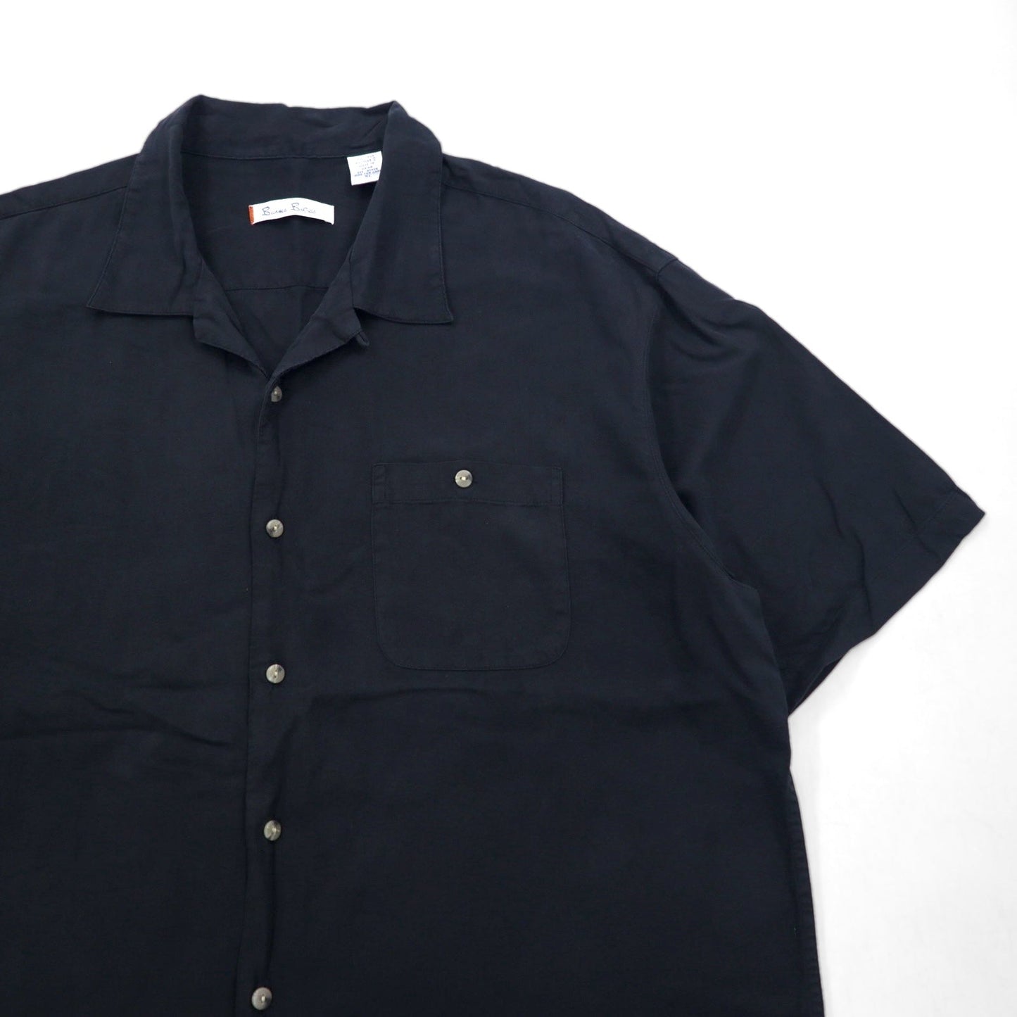 Burma Bibas Open-Collar Short Sleeve Silk Shirt, XL, Black, Boxy Fit
