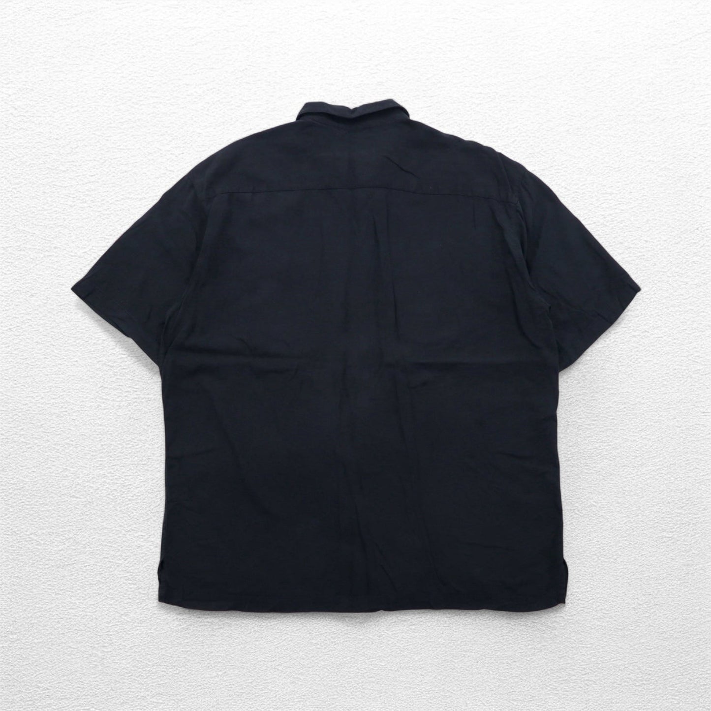 Burma Bibas Open-Collar Short Sleeve Silk Shirt, XL, Black, Boxy Fit