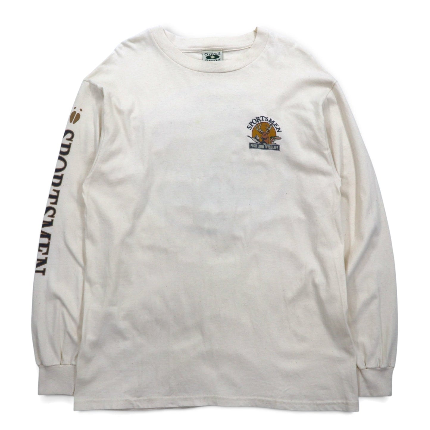 USA製 90年代 Green Brand ロングスリーブTシャツ ロンT XL 袖プリント  SPORTSMEN FISH AND WILDLIFE