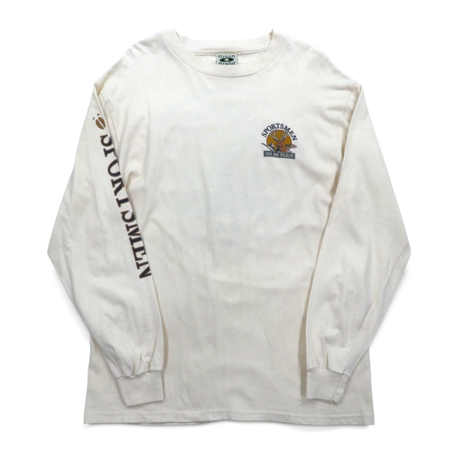 USA製 90年代 Green Brand ロングスリーブTシャツ ロンT XL 袖プリント  SPORTSMEN FISH AND WILDLIFE
