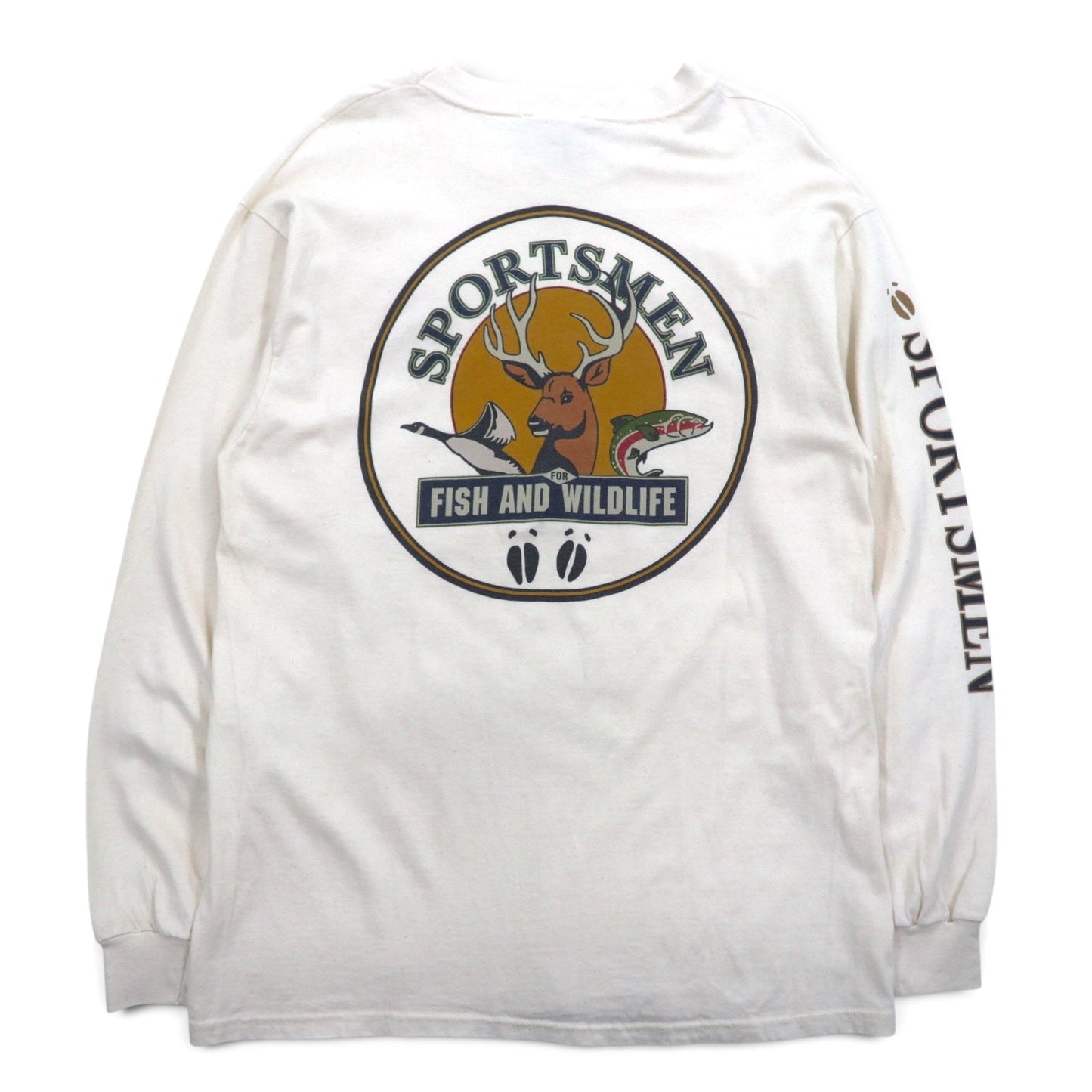 USA製 90年代 Green Brand ロングスリーブTシャツ ロンT XL 袖プリント  SPORTSMEN FISH AND WILDLIFE