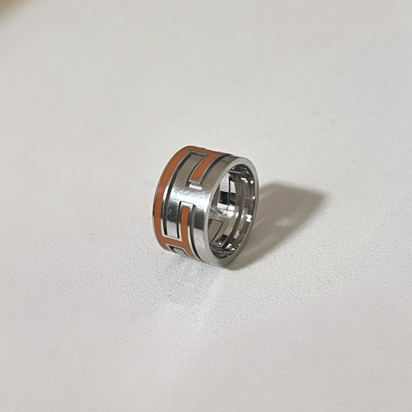 HERMES ムーブアッシュ リング Move H 指輪 11号 オレンジ シルバー Ag925 Hデザイン