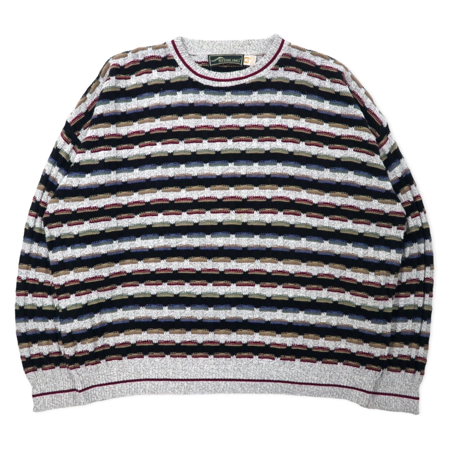 STERLING USA製 90年代 ローゲージ ニット セーター XXL マルチカラー コットン ビッグサイズ