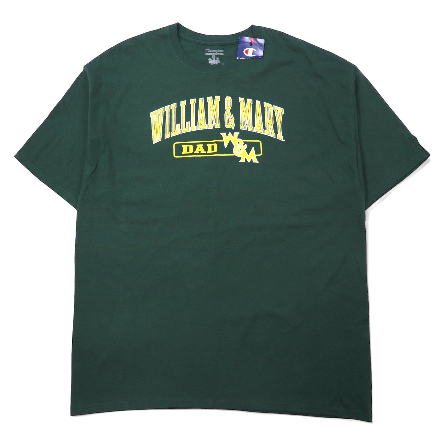 Champion College Print T-Shirt, Size 2XL, Green Cotton, William & Mary, Oversized, Made in El Salvador, Unused