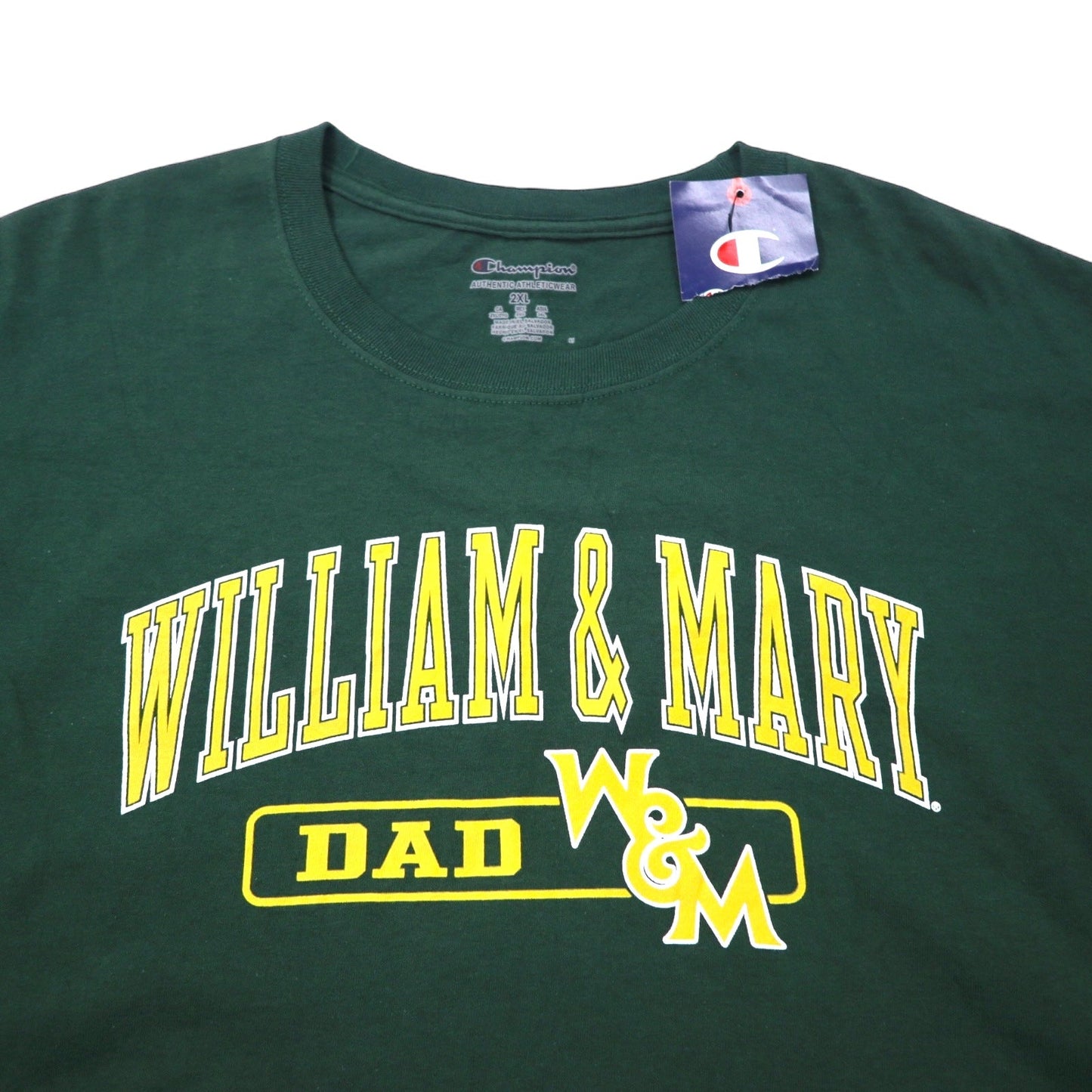Champion College Print T-Shirt, Size 2XL, Green Cotton, William & Mary, Oversized, Made in El Salvador, Unused
