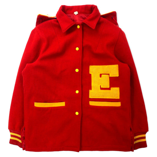 BUTWIN USA-Made 1960s Stadium Jacket, Size 14, Red Wool, TALON Zipper, Detachable Rabbit Hood