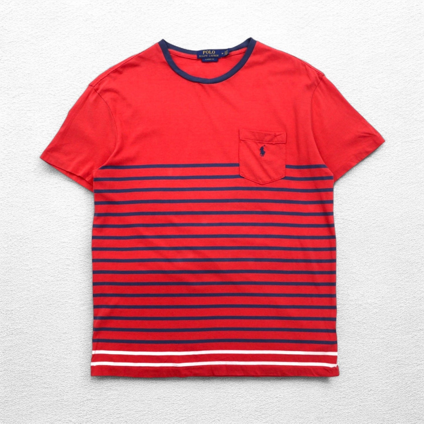POLO RALPH LAUREN クラシックフィット ポケット付き ボーダー Tシャツ M ピンク スモールポニー刺繍