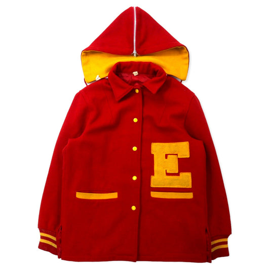 BUTWIN USA-Made 1960s Stadium Jacket, Size 14, Red Wool, TALON Zipper, Detachable Rabbit Hood