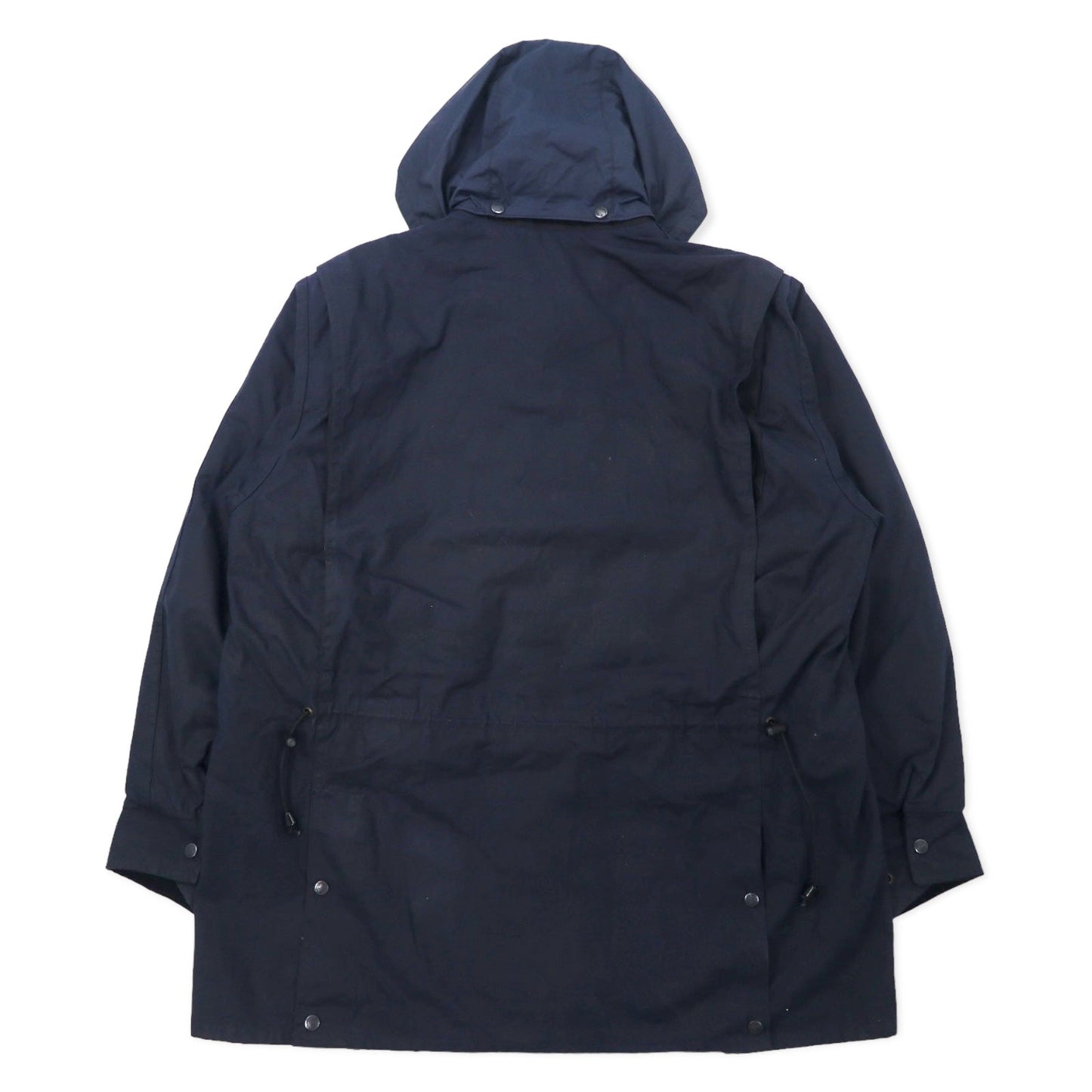 OUTBACK Australian-made oiled jacket, XXL, navy, cotton with leather accents, check lining, detachable hood, drawcord closure.