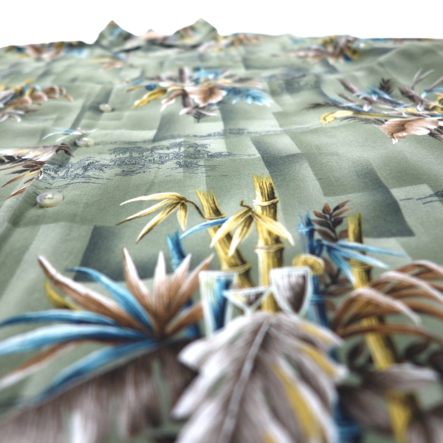 CAMPIA MODA Aloha Shirt, XL, Khaki, Rayon, All-Over Botanical Print, Chest Pocket