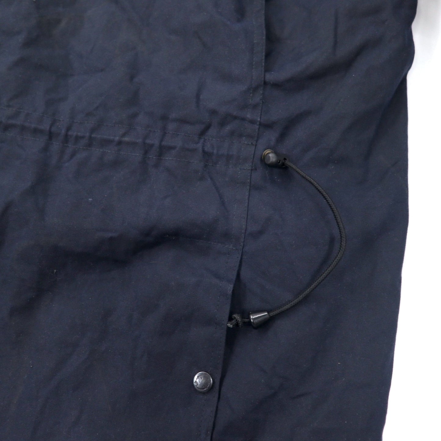 OUTBACK Australian-made oiled jacket, XXL, navy, cotton with leather accents, check lining, detachable hood, drawcord closure.