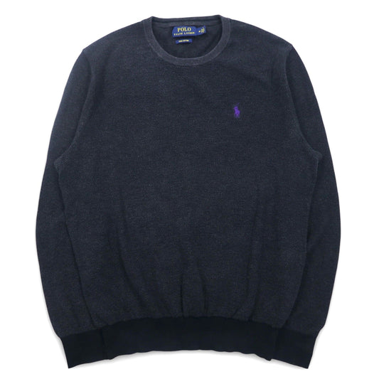 POLO RALPH LAUREN クルーネック ピマコットン ニット セーター M グレー スモールポニー刺繍