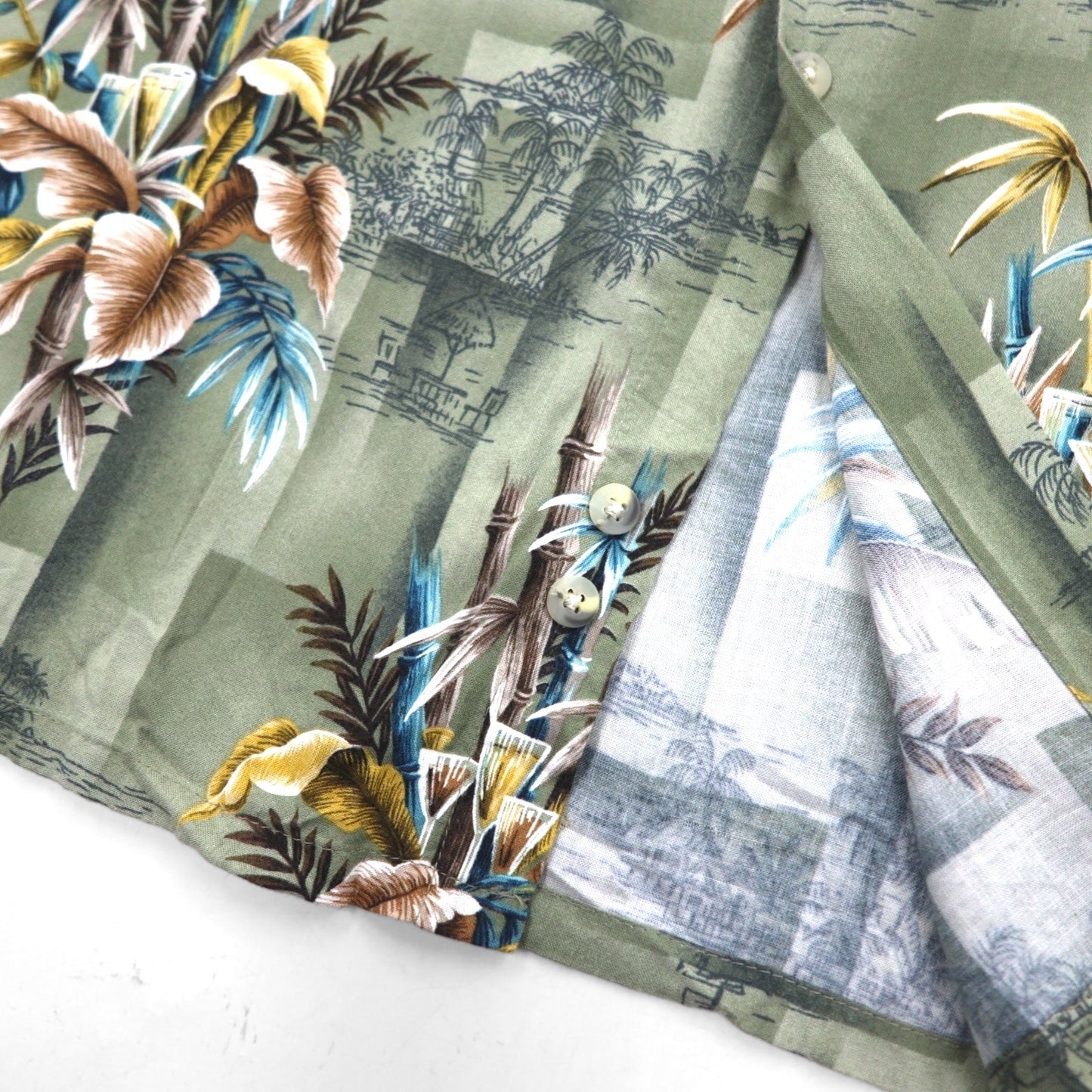 CAMPIA MODA Aloha Shirt, XL, Khaki, Rayon, All-Over Botanical Print, Chest Pocket