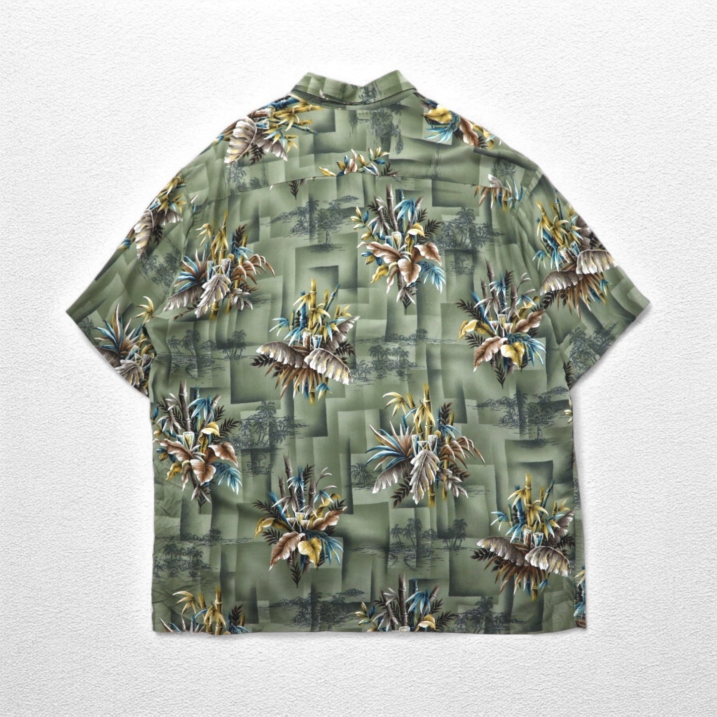 CAMPIA MODA Aloha Shirt, XL, Khaki, Rayon, All-Over Botanical Print, Chest Pocket