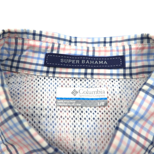 Columbia PFG Super Bahama UVカット オムニシェード バハマ フィッシングシャツ L ホワイト ブルー チェック ナイロン FM7190