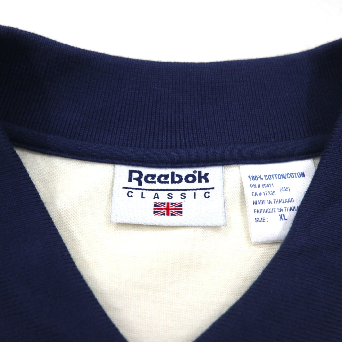 Reebok CLASSIC ラインデザイン ポロシャツ XL クリーム ネイビー コットン 未使用品